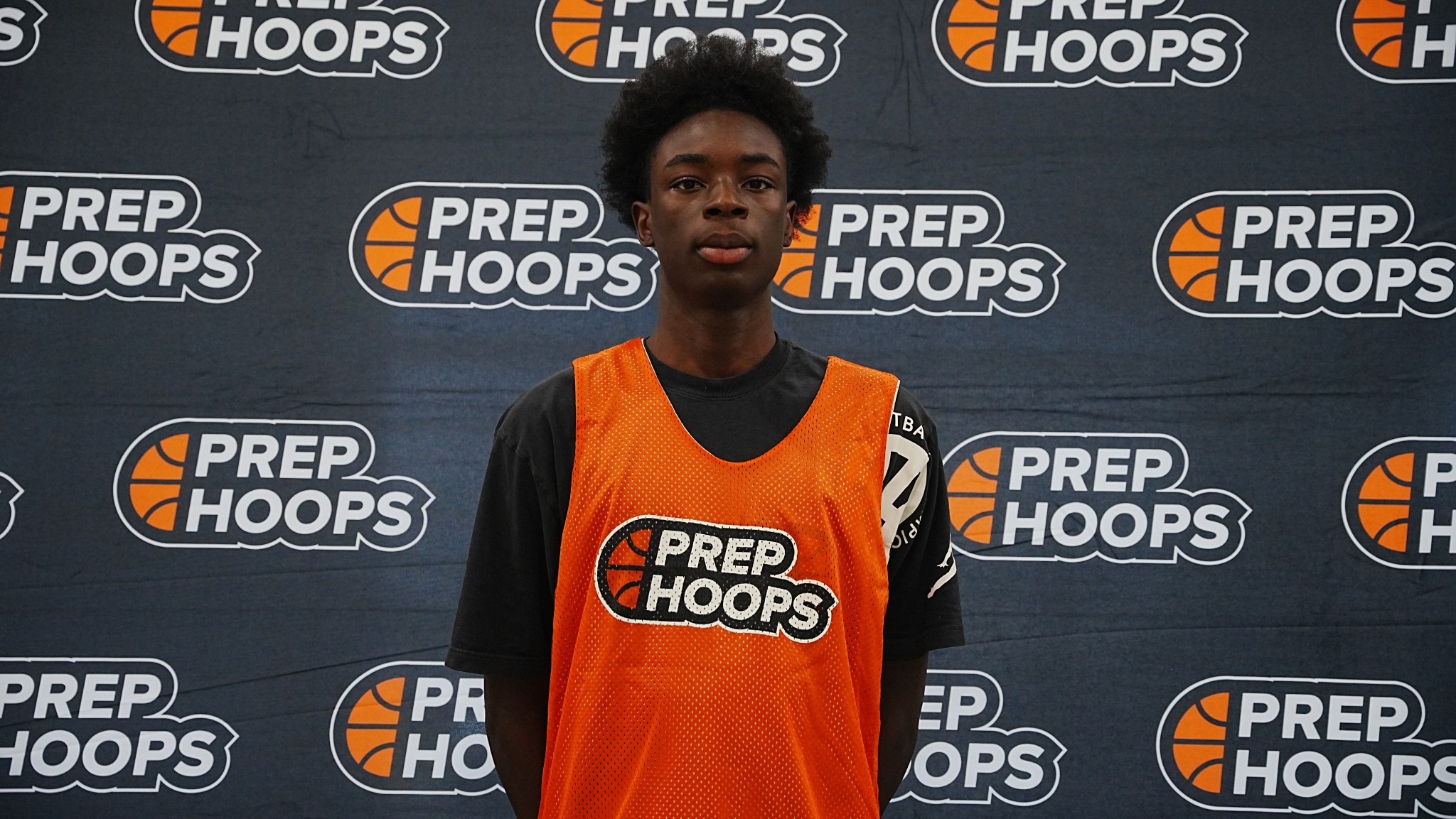 Miracle Oruchukwu wearing a Prep Hoops event jersey